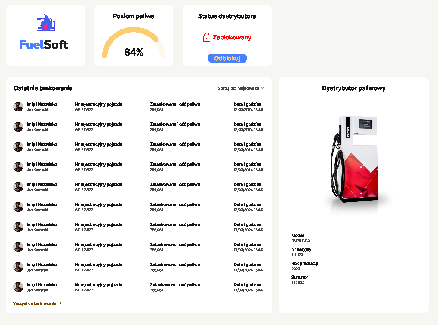Program sterujący dystrybutorami paliw